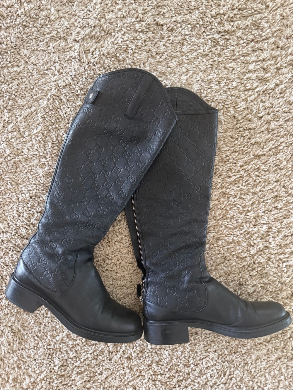 Gucci Black Embossed Leather Over-The-Knee Boots